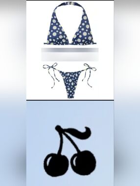 S/S M/M PINK By Frankies Bikinis Halter Thong Bikini Set Blue Denim